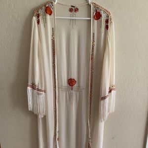 Chan Luu  Kimono Robe  Embroidered with Fringe